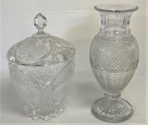 Cut glass lidded punch bowl and large glass vase (possibly Irish)