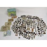 Large collection of coins includes cart wheel penny, Churchill, 3 pence, six pence, English and