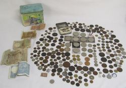 Large collection of coins includes cart wheel penny, Churchill, 3 pence, six pence, English and