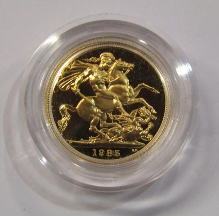 1985 gold proof sovereign no. 02063 in original box of issue, with certificate of authenticity - Image 2 of 3