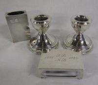 Pair of silver W.I Broadway & Co Birmingham 1975 filled candlesticks, Mappin & Webb Birmingham