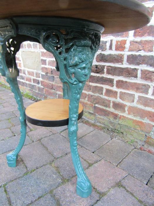 Pub table - cast iron base with lady decoration and wooden top - Image 3 of 3