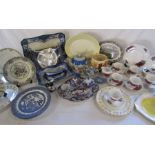 Collection of items to include Spode jasper ware teapot, milk jug and sugar bowl with hunt scene