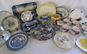 Collection of items to include Spode jasper ware teapot, milk jug and sugar bowl with hunt scene