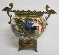 Late 19th century earthenware jardinière with ormolu gallery & base with handles depicting dragons