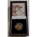 1999 gold proof sovereign no. 3059 in original box with certificate of authenticity