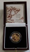 1999 gold proof sovereign no. 3059 in original box with certificate of authenticity