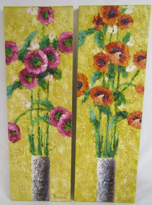 Pair of oil paintings on canvas - signed David approx. 98.5cm x 29.5cm each