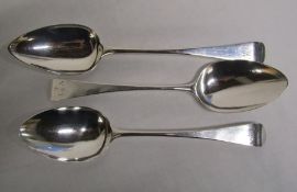 Samuel Godbehere, Edward Wigan & James Boult 1804 & 1805 silver serving spoons engraved with K and