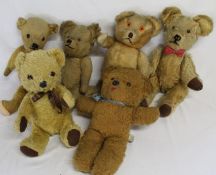 4 jointed mohair teddy bears, Blossom Toy musical bear (plays Brahms Lullaby) & Chad Valley Chiltern