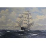 Kenneth Jepson (1932-1998) large gilt framed oil on canvas depicting a clipper at sea, signed &
