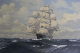 Kenneth Jepson (1932-1998) large gilt framed oil on canvas depicting a clipper at sea, signed &