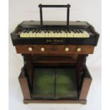 Travelling pedal organ with organ stops by John Allpass Leeds - approx. 64cm x 37cm x 36.5cm (when