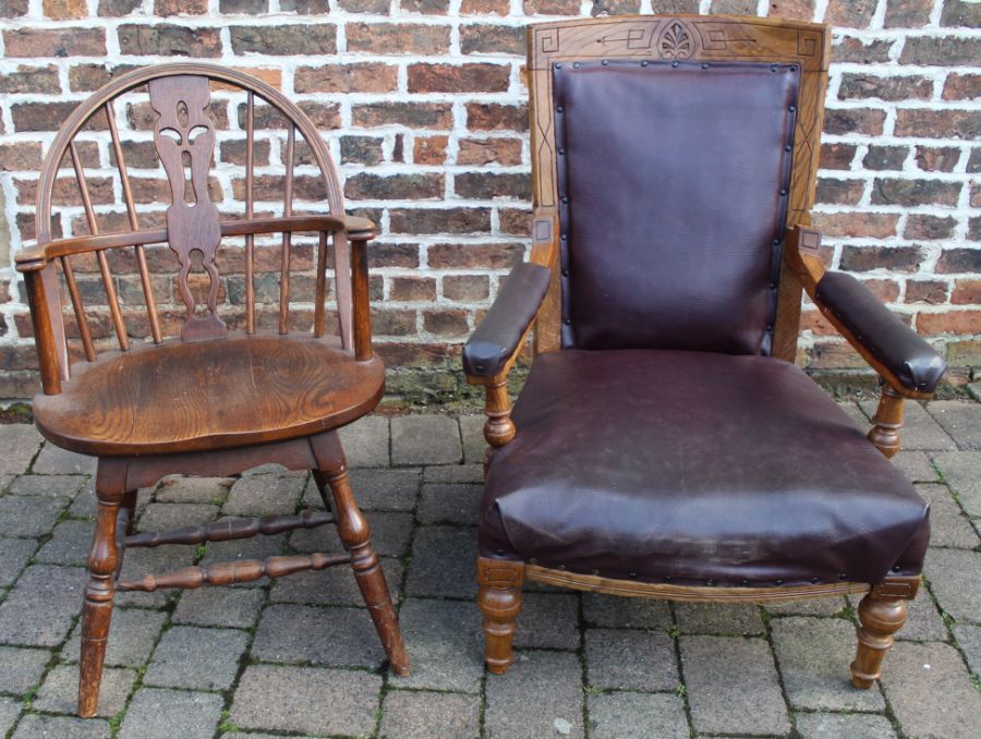 Oak Windsor type chair & late Victorian armchair