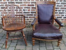 Oak Windsor type chair & late Victorian armchair