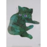 Andy Warhol lithographic print of a green cat - approx. 57.5cm x 47.5cm