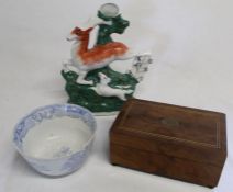 Staffordshire style flatback, 19th century blue and white slop bowl & Tales of Vienna music box that