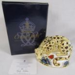 Royal Crown Derby Endangered Species Savannah Leopard with certificate No. 987 of 1000
