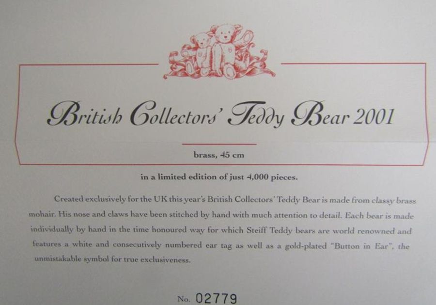 Steiff teddy 654992 British Collectors' Teddy 2001 - limited edition 02779/4000 - with growler - Image 2 of 7