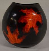 Large Poole pottery purse vase with Forest Flame leaf decoration Ht 27cm