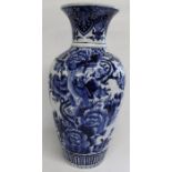 Large late 19th c / early 20th century Chinese lobed blue and white vase with flared rim and bird