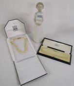George Panton & Son cased 5 strand pearl necklace, Robert Stewart cased faux pearl necklace and