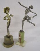 Small Art Deco figurines - ballerina (damage to foot) and a lady in a sun hat