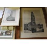 Large early 20th century black and white photograph St Botolph's Church Boston in oak frame 71cm x