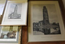 Large early 20th century black and white photograph St Botolph's Church Boston in oak frame 71cm x