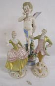 Royal Dux Czechoslovakia dancing figures (lady with broken hand) and a cherub figure with