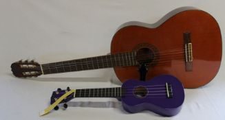 Classic Model no. 816 Saxon acoustic guitar with new cover and brand new purple Mahalo ukulele