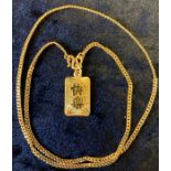 Chinese gold pendant on chain tested as 18ct 19.2g length 44cm