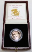 1990 gold proof sovereign no. 0833 in original box with certificate of authenticity