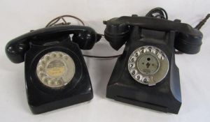 Bakelite GPO 164 47 telephone (some damage) and a black 740 GNA 73/1 telephone