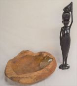 Wooden carved African tribal figure Ht 62cm & a large wooden bowl