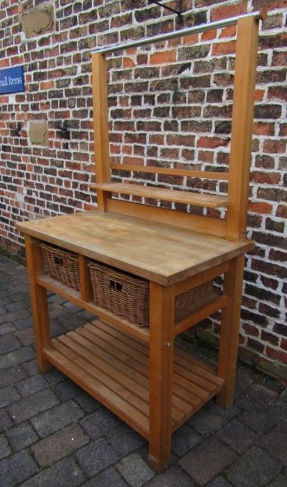 Modern kitchen unit with two wicker basket drawers and hanging rail with hooks - Image 2 of 2