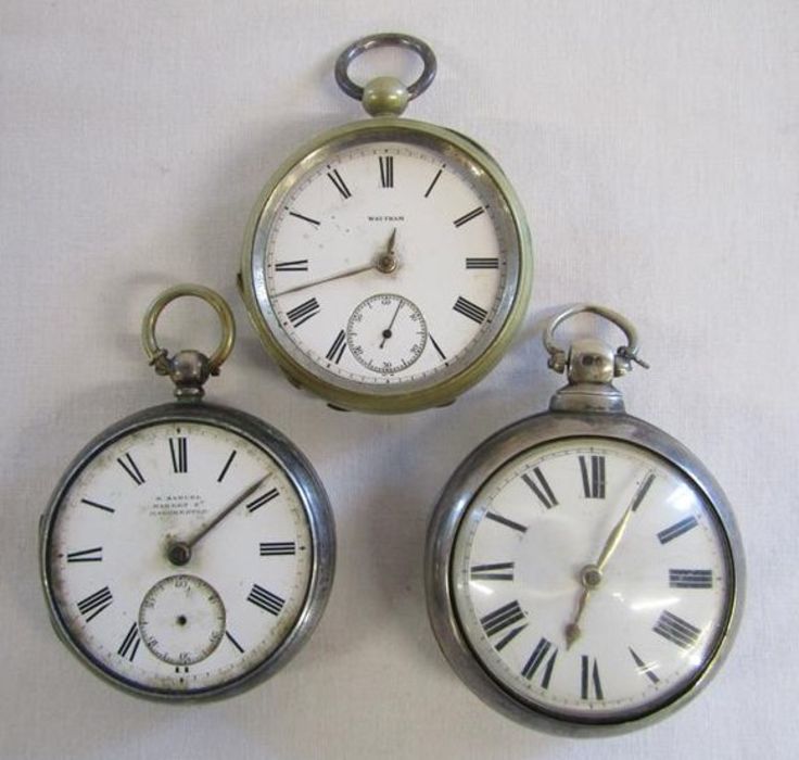 3 pocket watches - Verge Fusee J Bartle Caistor N35842 pocket watch with case and advertising