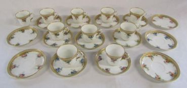 Hand painted collection of cups and saucers with flower pattern and gilding, marked in red 8197 to
