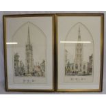 Pair of framed hand coloured Charles Wickes lithographic prints "Saint James Louth" and " Saint