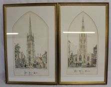 Pair of framed hand coloured Charles Wickes lithographic prints "Saint James Louth" and " Saint