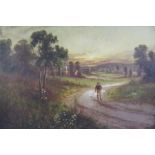 Oil on canvas  in gilded oak frame depicting farmer walking up a country track - Alex Drysdale label