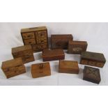Collection of carved, inlaid  and marquetry boxes and drawers