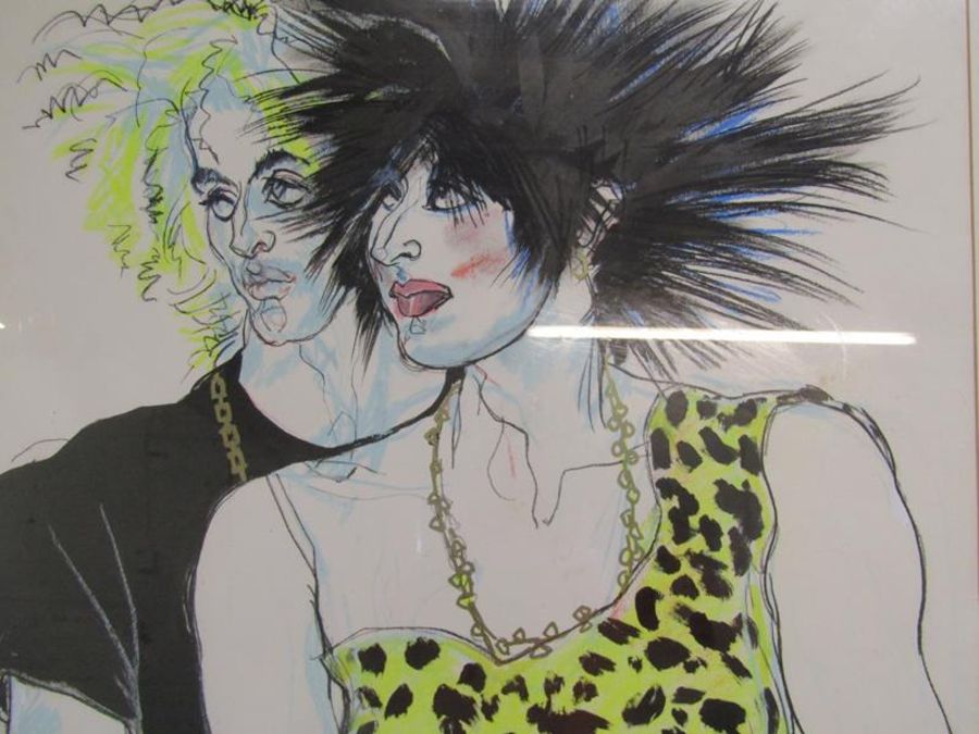 Jo Brocklehurst (1935-2006)  Punk Couple, framed, signed and dated 1982, mixed media, approx. 106. - Image 3 of 12