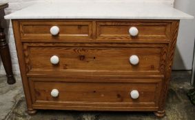 Pitch pine chest of drawers with marble top