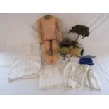 Collection of early 19th century doll pieces, clothing and material