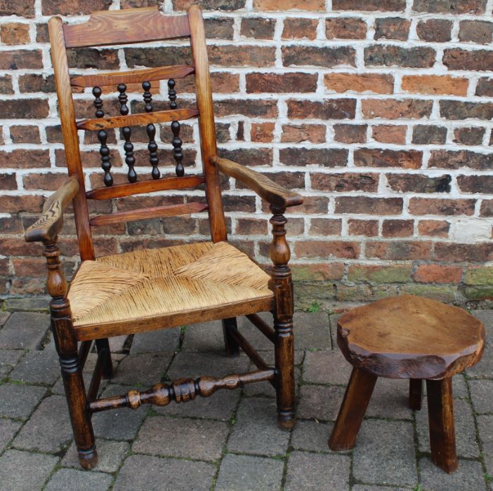 Rush seated spindle & ladder back chair & "Wanderwood" stool