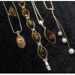 Silver & amber effect jewellery including ring, bracelet & necklaces & Nina Ricci lariat type gold