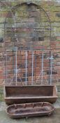 2 metal garden gates & 2 cast iron pig troughs