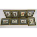 8 framed Cash's silks - Mallard, Great Tit, Robin, Wren, Cardinal, Bald Eagle, Eastern Bluebird