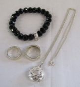 Thomas Sabo bracelet, silver locket and chain with Celtic design and dollar pressed rings